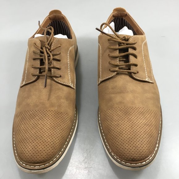 Harrison Myles 10 Camel Perforated Derby Oxford Shoes Faux Leather NEW main image 9